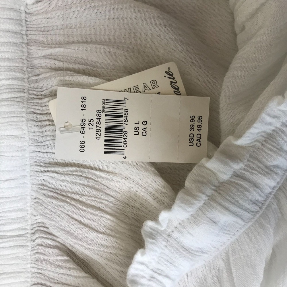 AERIE - WOMEN'S‎ LARGE - WHITE DRAWSTRING WAIST LACE DETAIL SLEEPWEAR SHORTS - Picture 8 of 11